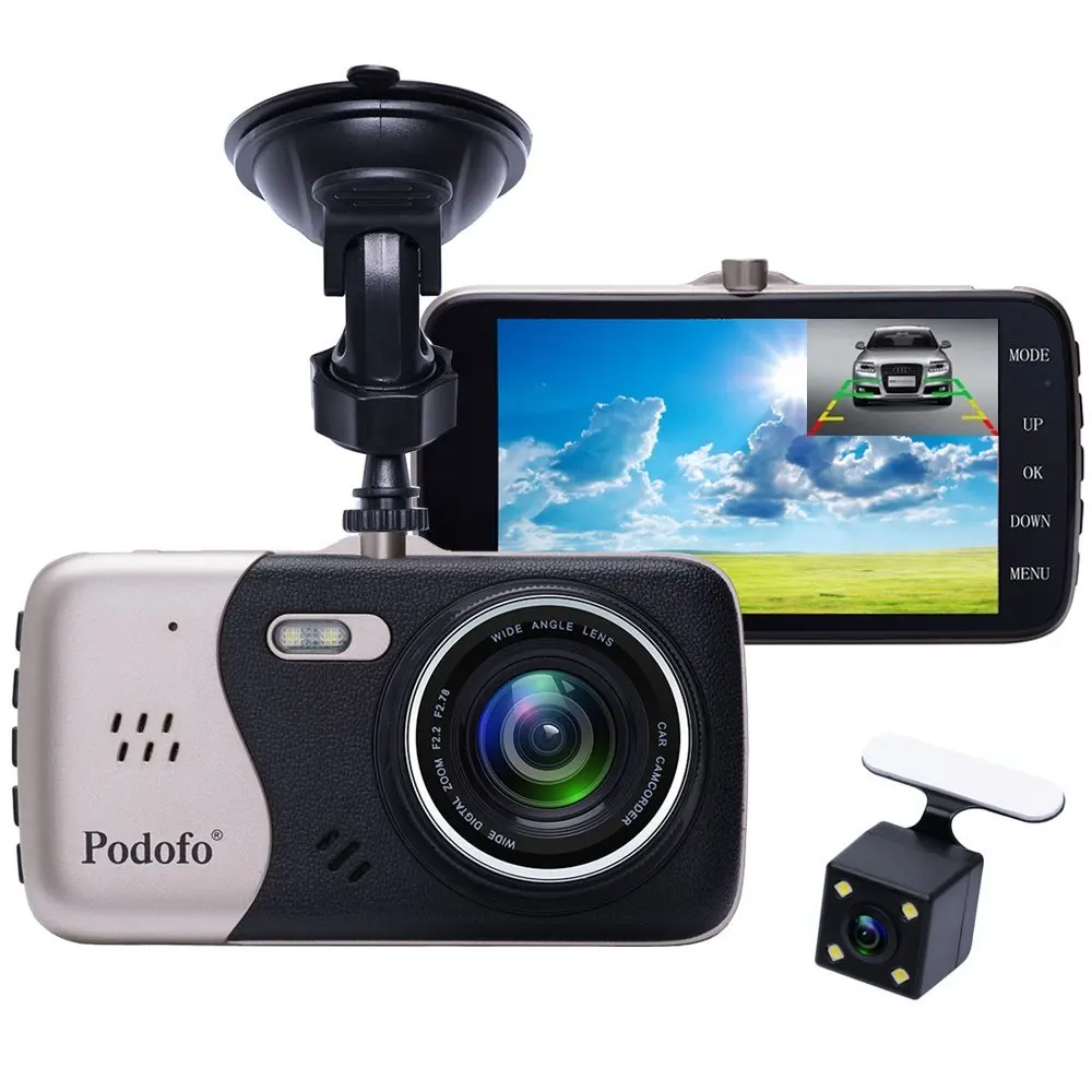 Podofo 4," Novatek Автомобильная камера с двумя объективами Dach Cam DVR рекордер для вождения авто видеорегистратор retroкозырек Регистратор Автомобильный видеорегистратор видеокамера