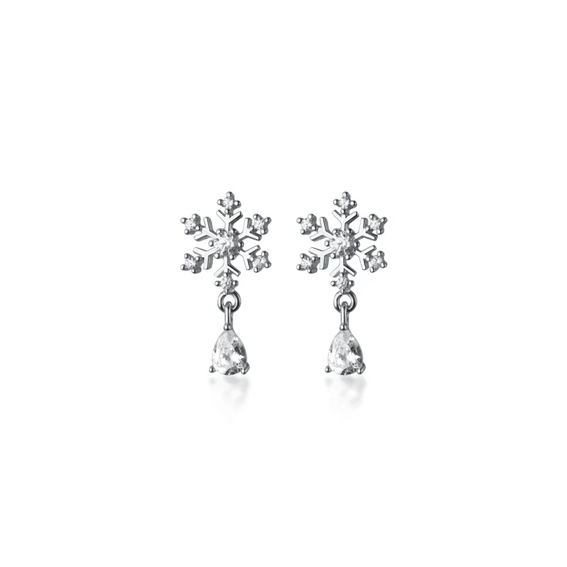 

Genuine 925 Sterling Silver Snowflake ans Waterdrop Stud Earrings Dainty Zircon Earring Jewelry for Women Girls Christmas Gifts