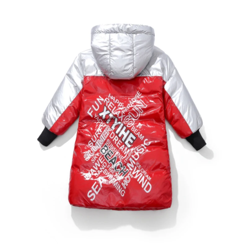 

Children's Winter Jackets For Boys 2019 Sequin Hooded Zipper Thick Warm Letter Kids Coat Boy Clothing Long Down Jacket 6-13Y