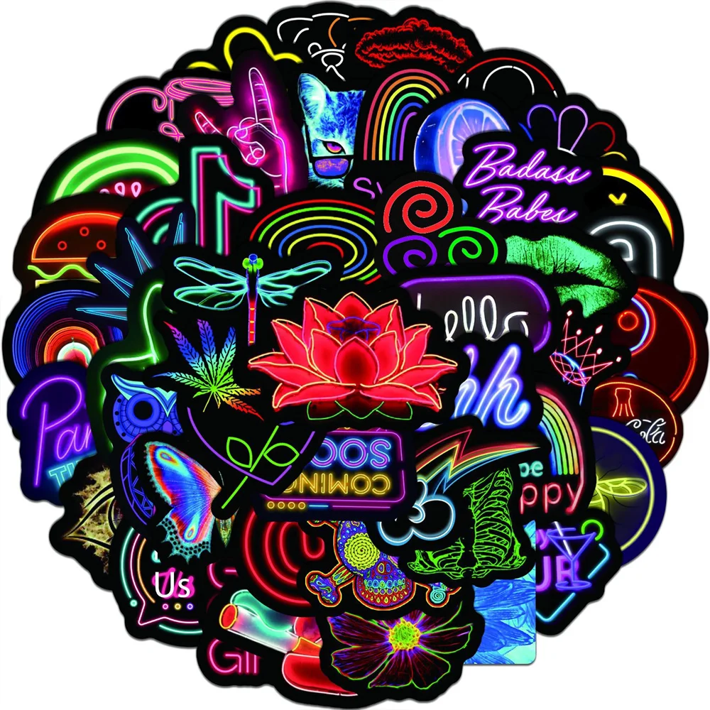

10/30/50PCS Popular Colorful Neon Design Daily Comic Graffiti Sticker Logo Flower Water Cup Trolley Case Sticker Wholesale
