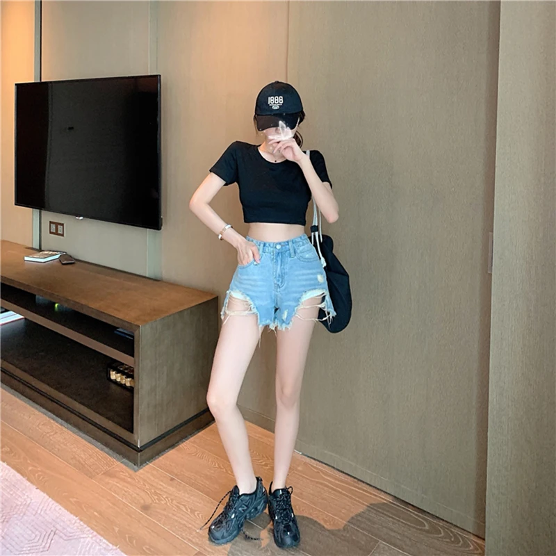 

Vintage Ripped Jeans Shorts Women Summer High Waist Sexy Hot Shorts Micro Mini Beach Blue Denim Shorts Girls Plus Size