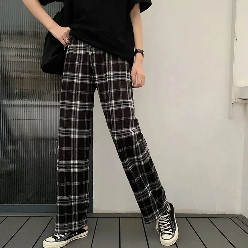 

Plaid Pants Women Loose Sweatpants Women Straight Korean Style Fashion Plaid Trousers Women High Waist Checkered Pants HH611