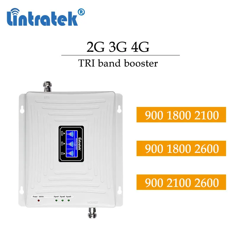 Lintratek 2G 3G 4G 900 2100 1800mhz 2600mhz 4g Сотовый усилитель трехдиапазонный сотовый телефон GSM