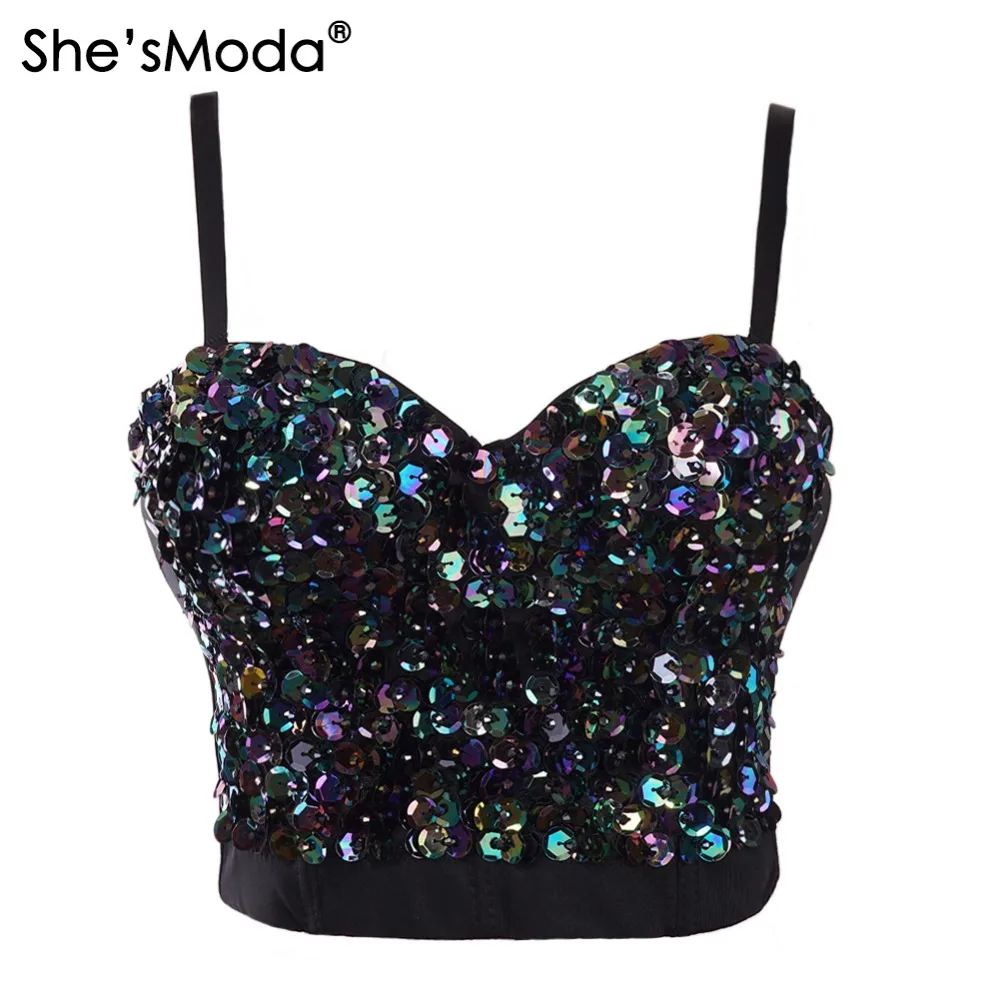 She'sModa блестки Bralet женские бюстье бюстгальтер ночной клуб вечерние обрезанный Топ Плюс Размер