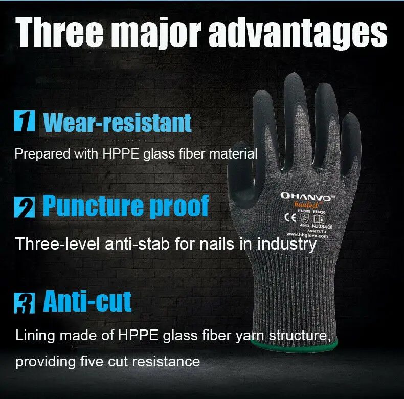 Рабочие перчатки с защитой от порезов Нитриловый уровень 5 защитные для езды на