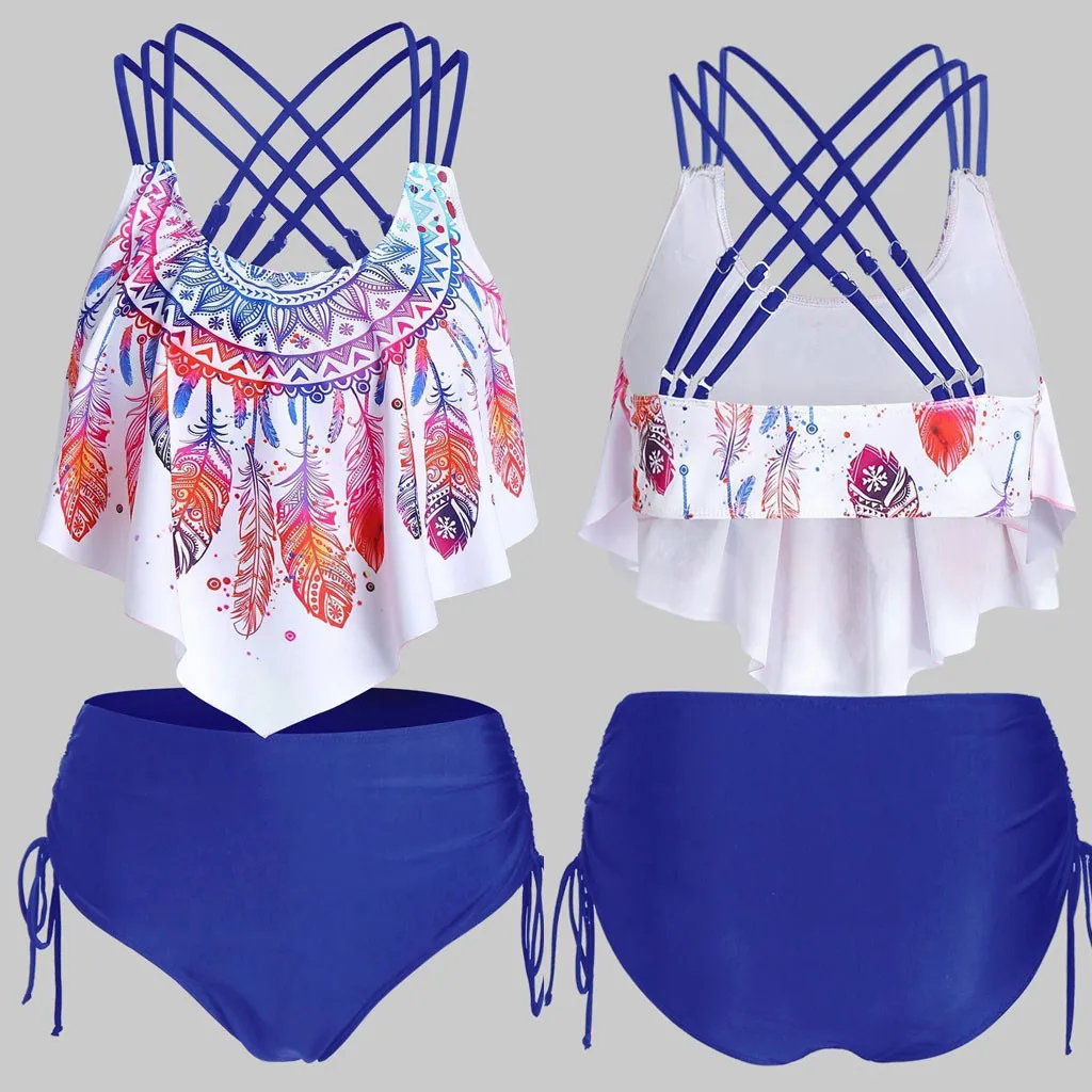Сексуальный комплект бикини с оборками для женщин пуш ап подкладкой принтом
