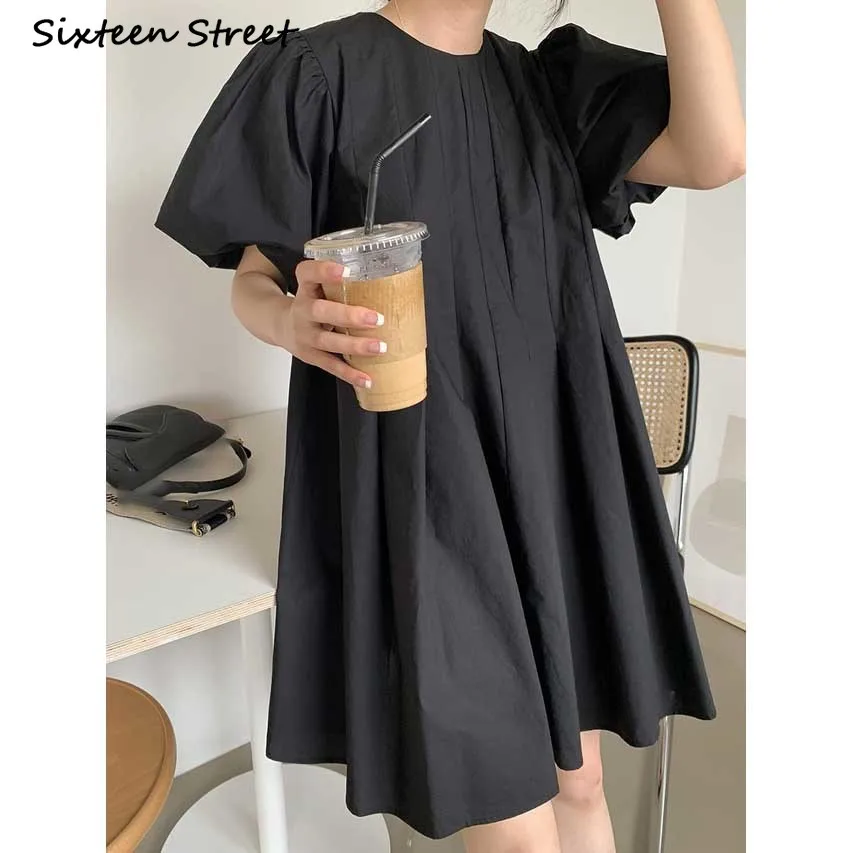 Женское платье с пышными рукавами однотонное в стиле Харадзюку модель Y2k