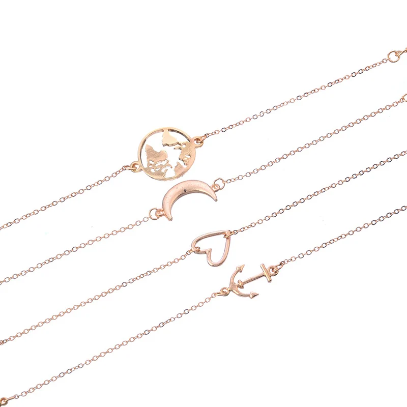 4 шт./компл. винтажный женский браслет карта мира полумесяц якорь полые любовь