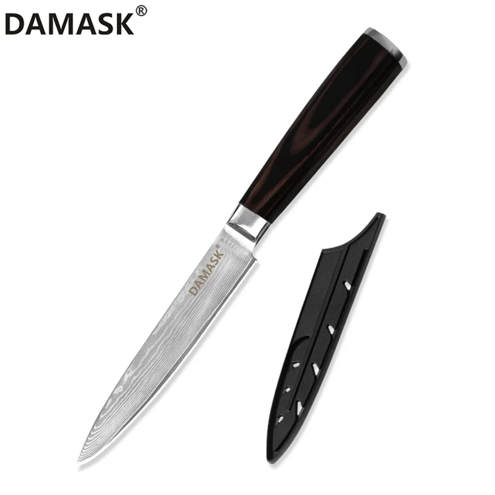 5 inch Utility Knife Дамасские Ножи 5 дюймов Многофункциональный кухонный нож с цветной деревянной ручкой 73 слоя VG10 японские Дамасские стальные ножи режущие инструменты - Цвет: 5 inch Utility Knife