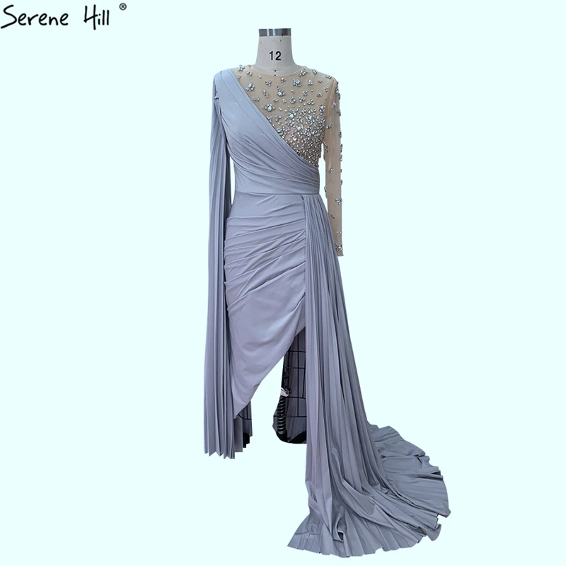 Red One Shoulder Mermaid Sexy Evening Dresses 2021 Long Sleeve Diamonds Satin Formal Dress Serene Hill LA70465 | Свадьбы и торжества