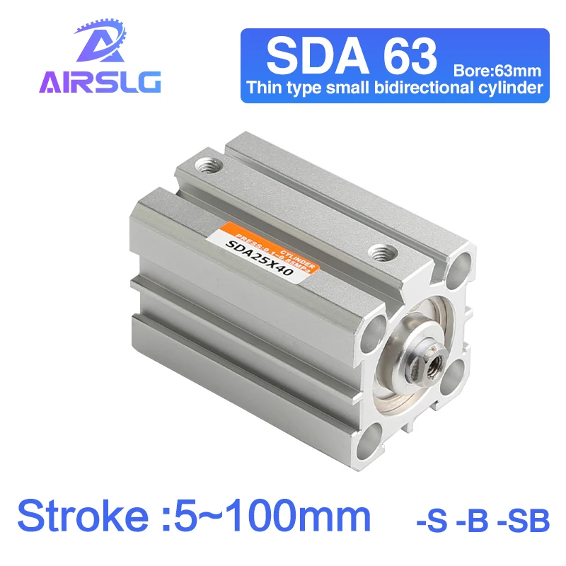 

AIRTAC Type SDA SDA63 5-100mm Stroke -S -B-SB Bore 63MM Air pneumatic cylinder double acting compact cylinder female/male thread