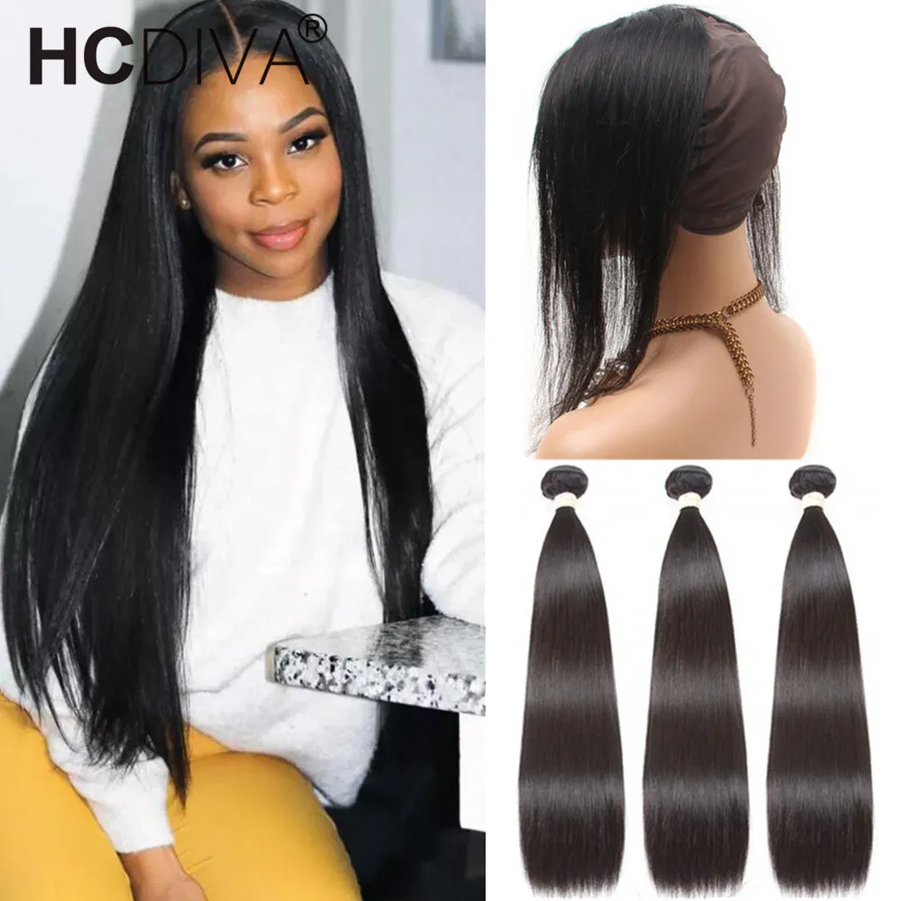 

Brazilian Hair Weave Bundles With Closure Bone Straight Bundles With Frontal 2 Bundles With 360 Closure Pre Plucked For Women