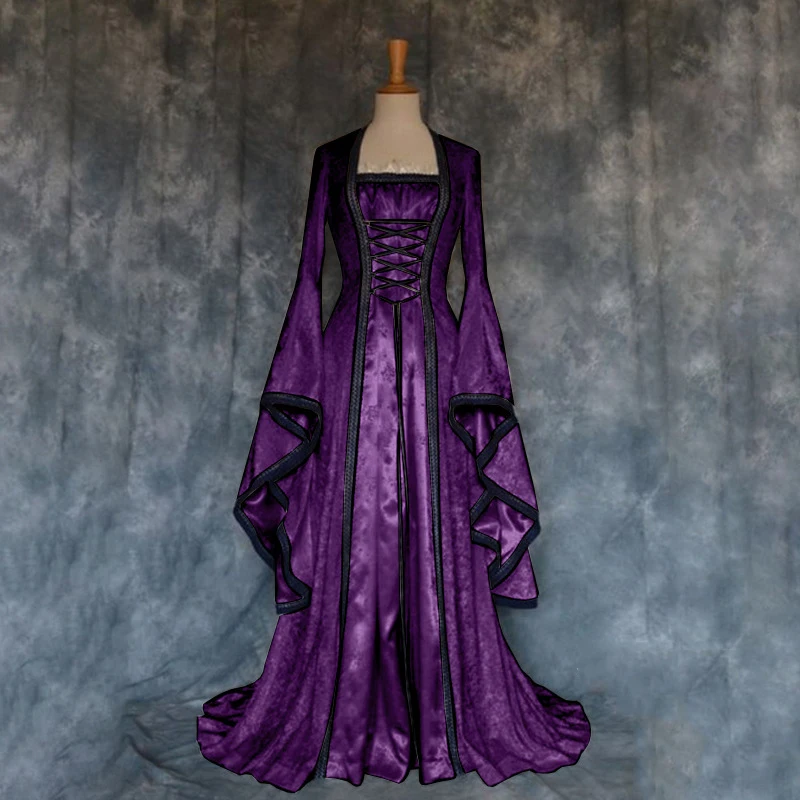 Женское платье с рукавами-фонариками длинное винтажное в стиле ретро