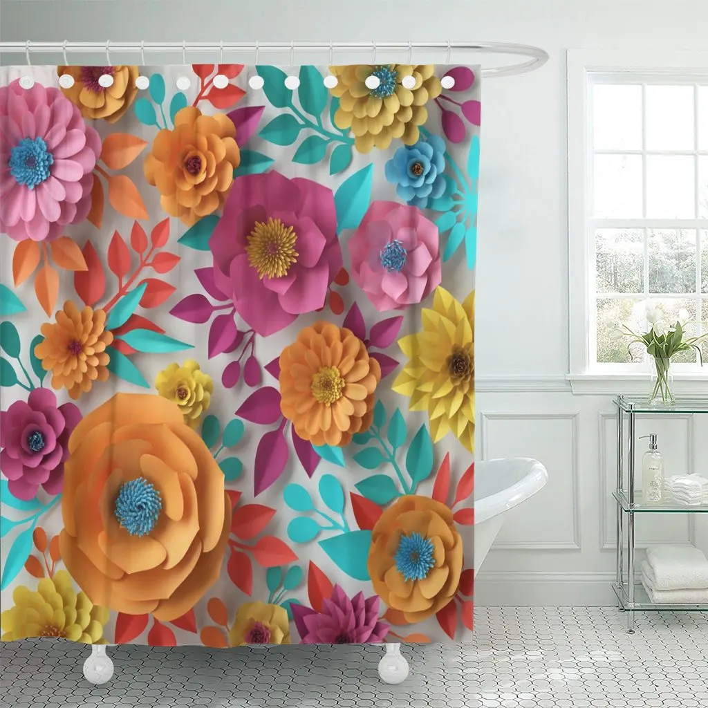

3D Render Digital Colorful Flowers Spring Summer Floral Bouquet Waterproof Polyester Set with Hooks