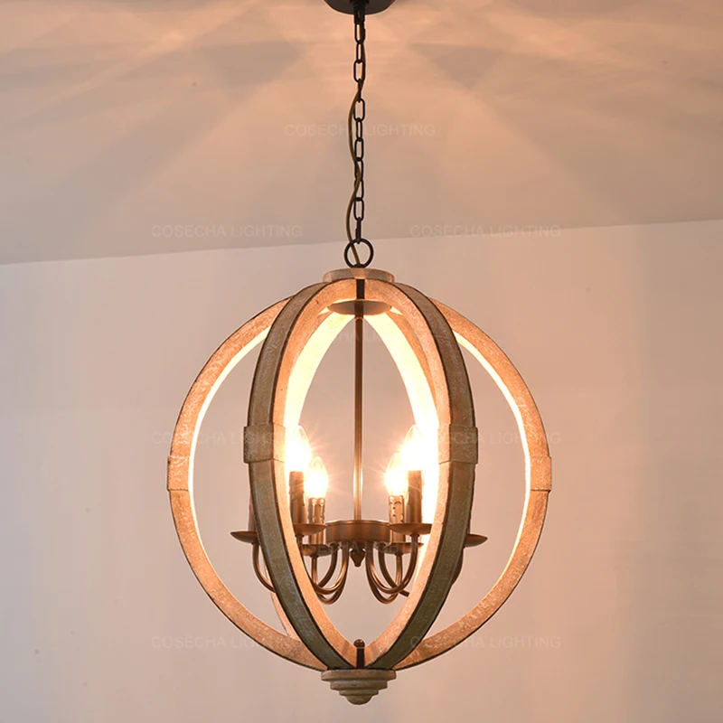 Черная металлическая люстра Деревянный светильник ing globe Круглый для прихожей