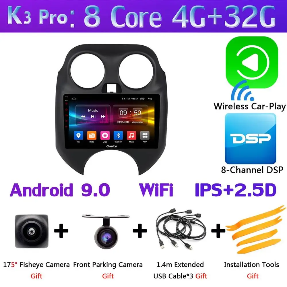 " 360°Panoramic Android автомобильный DVD gps навигации автомобиля радио для Nissan Micra марта 2010 2011 2012 2013 Автомобиль Радио gps 4 аппарат не привязан к оператору сотовой связи - Цвет: K3 Pro CarPlay