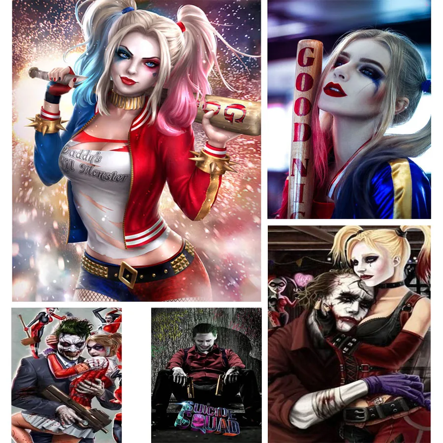 

Full Square Round Joker 5D Diy Diamond Painting Cross Stitch Kit Quinn Joker Movie Picture Diamond Embroidery Mosaic Art Gifts