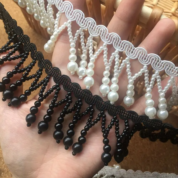 Кружевная отделка из бисера черно-белая жемчужная подвесная кружевная юбка с