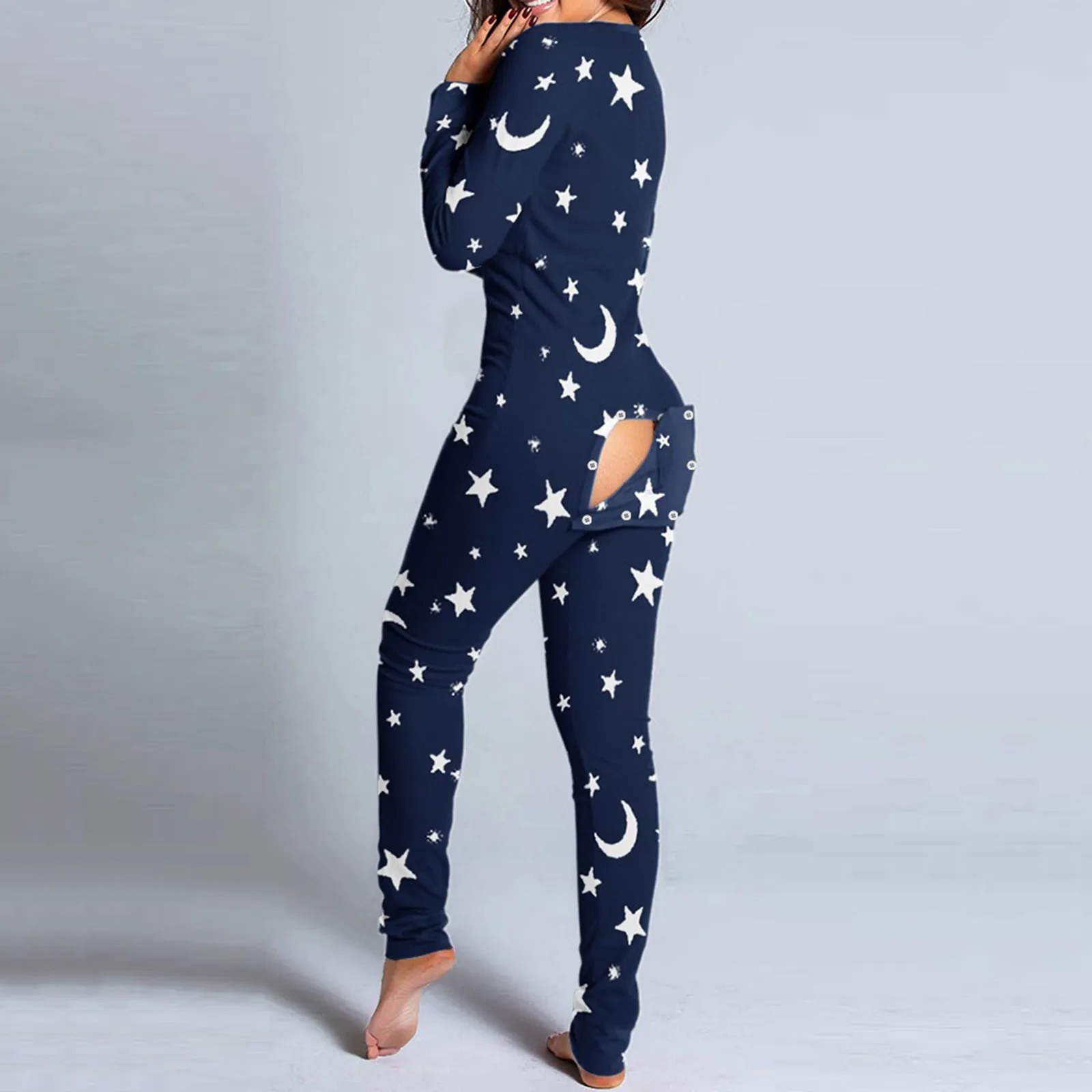 

Sexy Women's Pijamas Onesies Button-down Front Functional Buttoned Flap V-neck Pajamas Adults Jumpsuit Pyjama Femme Sleepwear