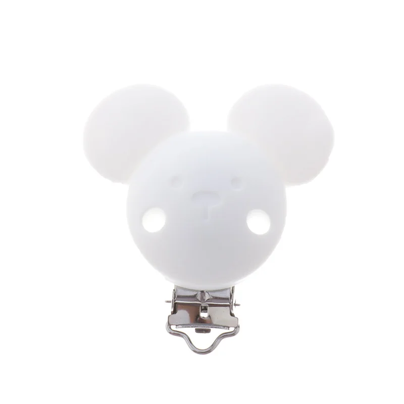 Fkisbox 2pcs Mouse Pacifier Clip Silicone Bead Baby Teether& Plastic Teething Accessories Nipple Clasps Toy DIY Round Koala