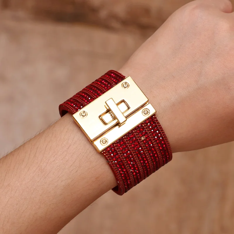 Женский кожаный браслет многослойные браслеты в стиле бохо широкий с