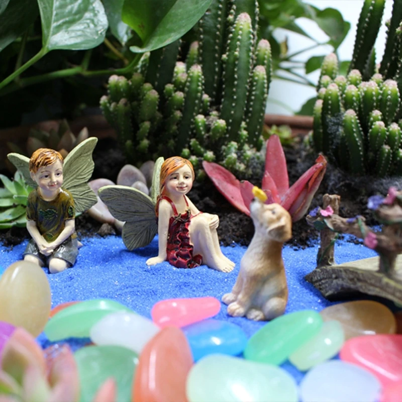 

1 Набор мини мальчик девочка Фигурка микро Ландшафтный мост, миниатюрная сказочная светящиеся камни сада украшения аксессуары