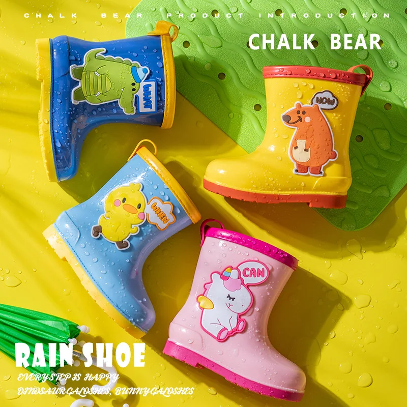 Резиновые сапоги для девочек и мальчиков водонепроницаемые без застежек с