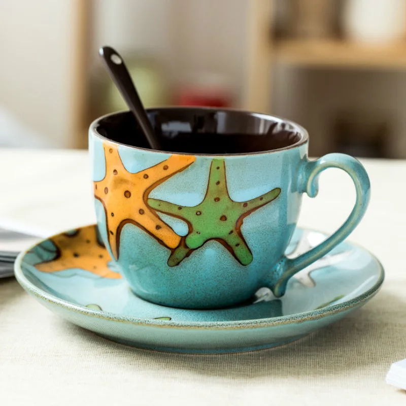 Керамическая кофейная чашка с мультяшным рисунком европейские маленькие