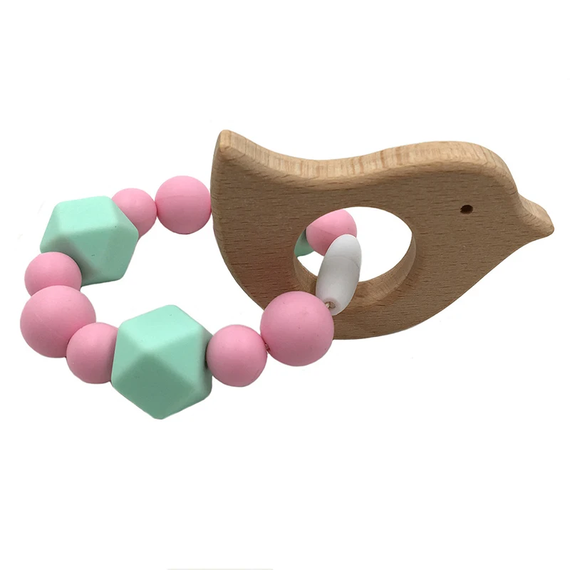 Baby Teether Wood Bird Animals Silicone Beads Pram Toy Nursing Bracelet Crib Toys Rattles |