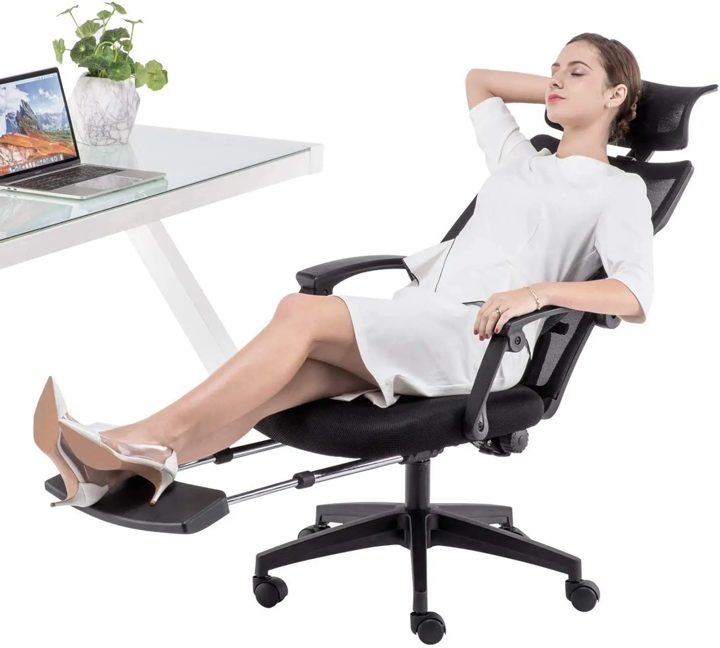 

Office Chair Rotatable Armchair Ergonomic 140° Adjustable Computer Work Rest Chairs With Headrest Lumbar Support Footrest Home