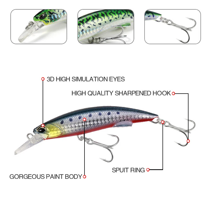 92mm Wobblers Floating Minnow Long Casting New Model Hard Bait With Sequins Fishing Lures Tackle 2 Strong Hook | Спорт и развлечения