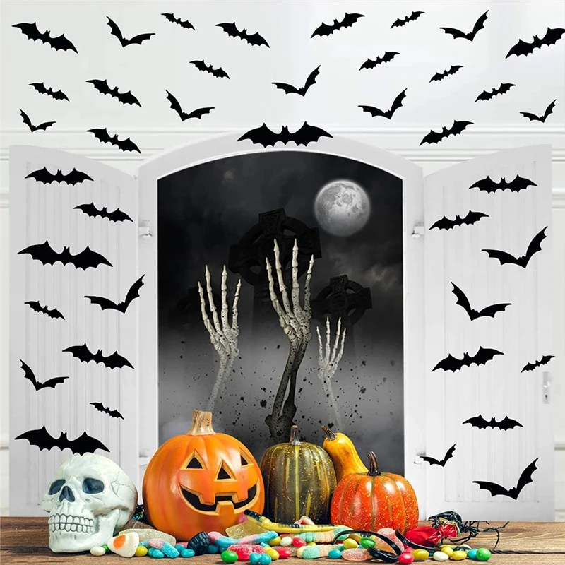 

8/12pcs Halloween Decorative 3D Bats Sticker Halloween Party DIY Decor Glowing Stickers Glow Wall Decals Luminous Window Glasses