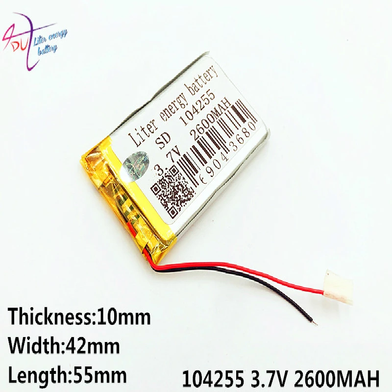 

3,7 V, 2600 mAH, 104255 PLIB; полимерный литий-ионный/литий-ионный аккумулятор для GPS, mp3, mp4, mp5, dvd, bluetooth, модель игрушечного мобильного bluetooth