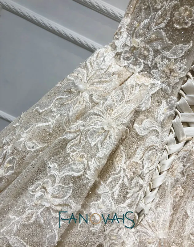 Champagne Ball Gown Wedding Dress 2019 Deep V Lace Beading Luxury Bridal Gowns Long Train vestido de novia robe mariee | Свадьбы и