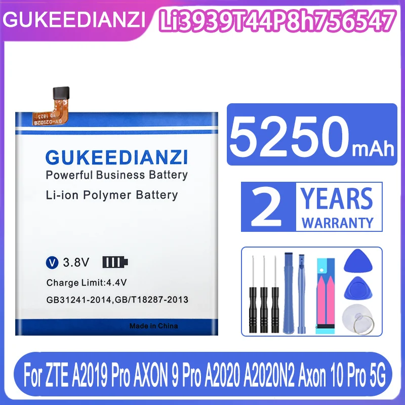 

Сменный аккумулятор GUKEEDIANZI Li3939T44P8h756547 5250 мАч для ZTE A2019 Pro AXON 9 Pro A2020 A2020N2 Axon 10 Pro 5G