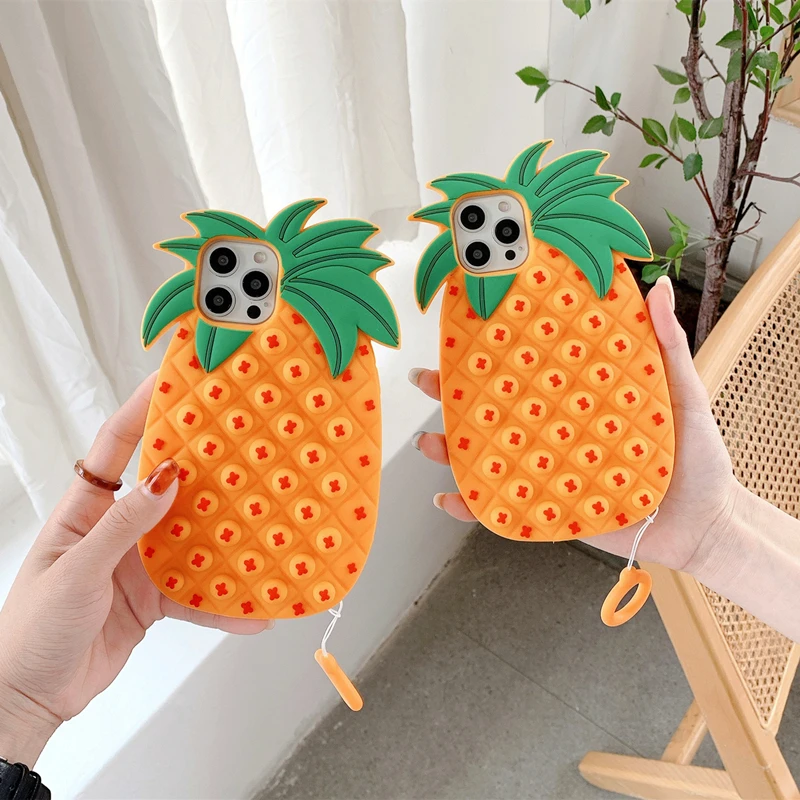 

3D Pineapple Reliver Stress Silicone Phone Case For iPhone 13Pro MAX 12mini 11 XS MAX XR 7 8 Plus Toys Push It Bubble Soft Cover