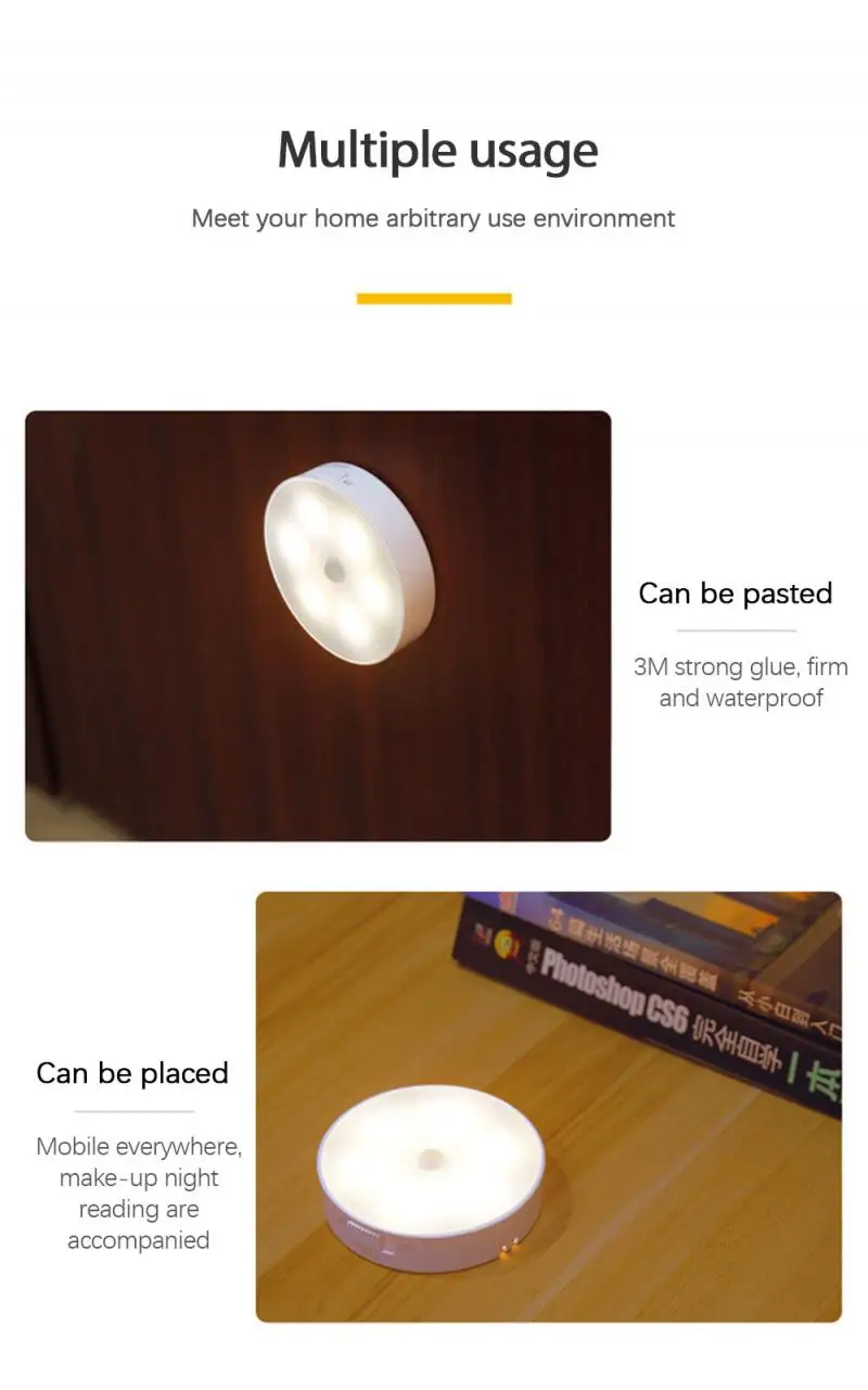 

Intelligent Human Body Induction Lamp Aisle Light Control LED Wireless USB Charging Cabinet Light Bedroom Creative Bedside Lamps