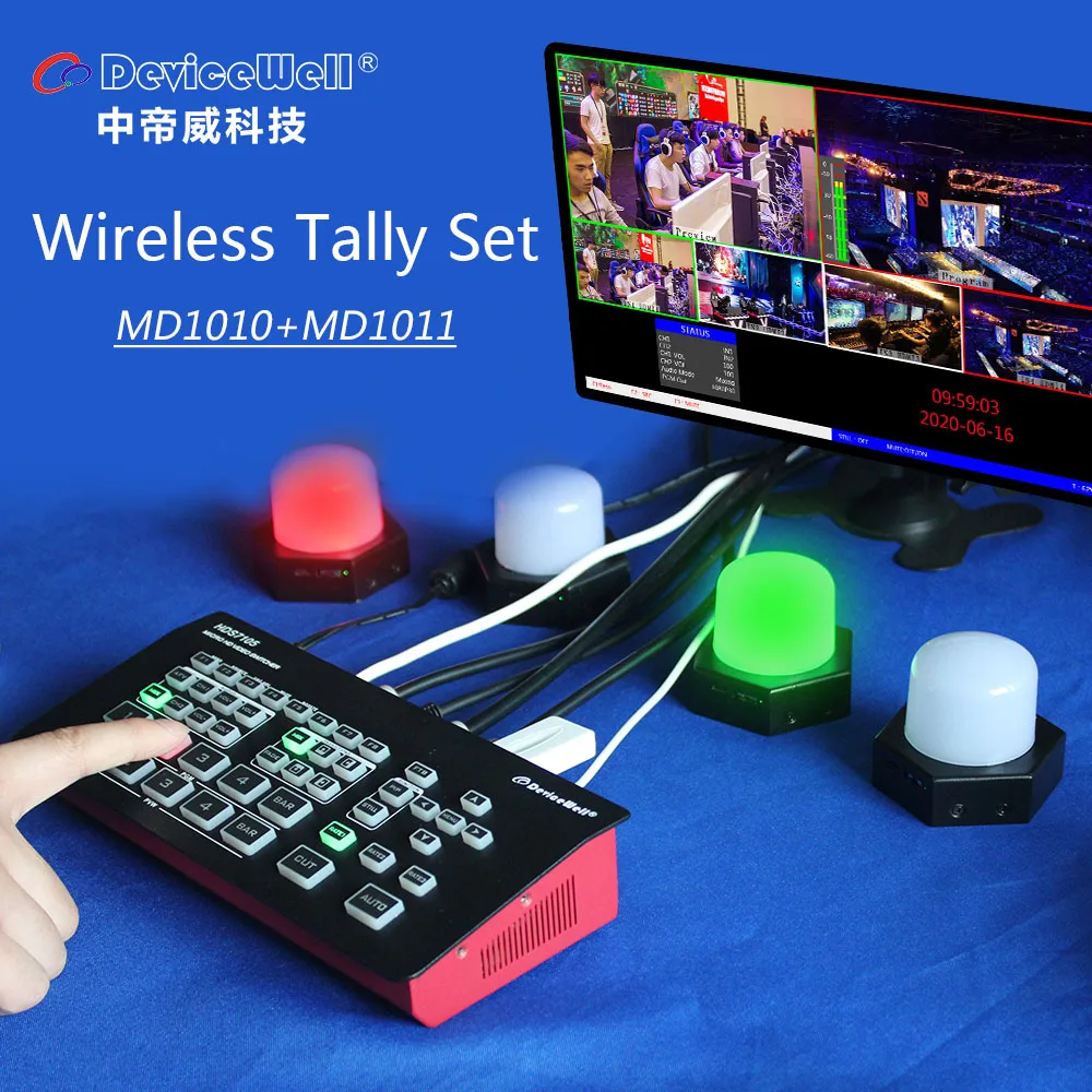 DeviceWell TALLY MD1010-MD1011 wireless tally set traffic светильник indicater беспроводная передача для devicewell