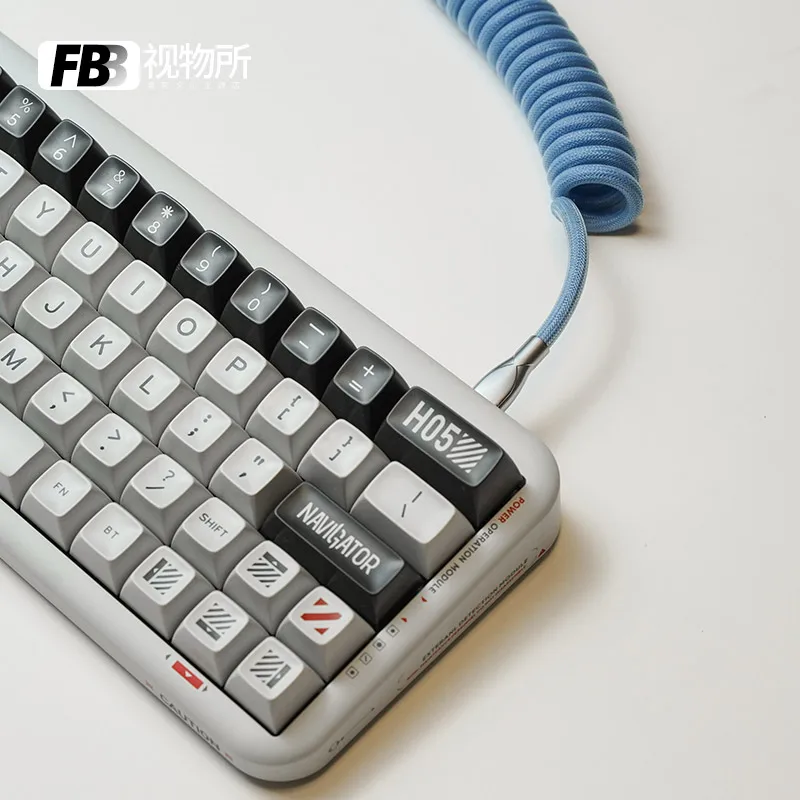 FBB Cables Moss Keyboard Cable 60 Manual Custom Mechanical Keycap Line Spiral Braided Keyboard Cord Type C Grey Blue