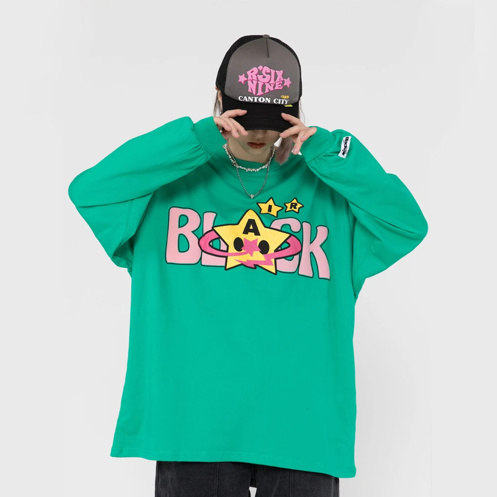 

Свитшот мужской в стиле хип-хоп, тонкий пуловер свободного покроя из пенопласта со злым мультяшным принтом в стиле Харадзюку, уличная одежд...