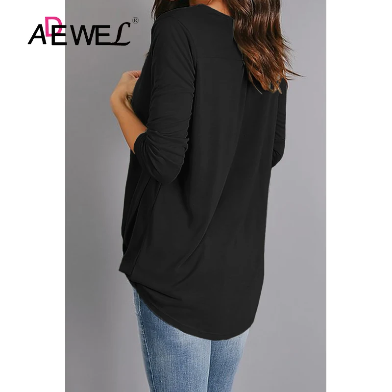 

ADEWEL Black Wrap Hi-lo Hem V Neck Plus Size Women T Shirt Poleras Mujer De Moda 2019 Tops Camiseta Mujer 2XL Camisa Feminina