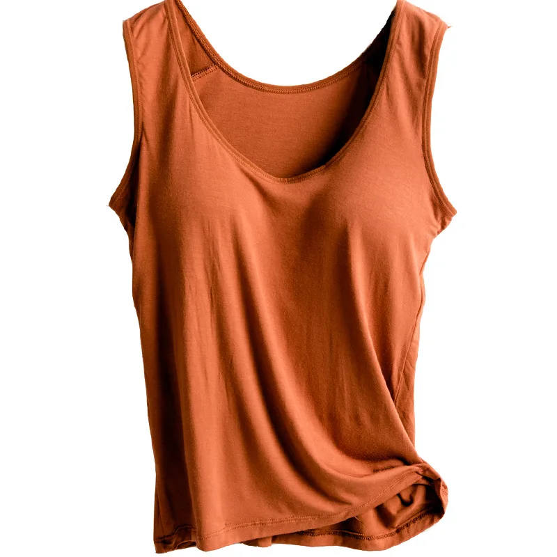 

2020 New Summer Women Camisole Clothes Fashion Comfortable Chest Pad Without Steel Ring Casual Female Soild Color Tops