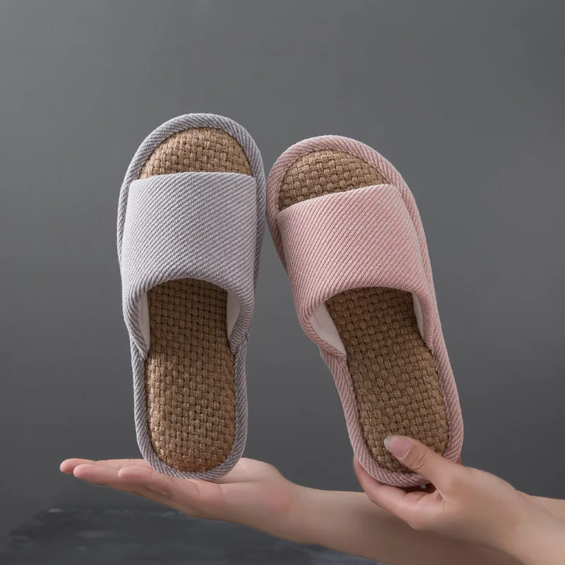 Home Linen Slippers Men Couple Soft Thick Bottom Indoor Household Anti-Skid Air Conditioning Breathable Wear-Resistant