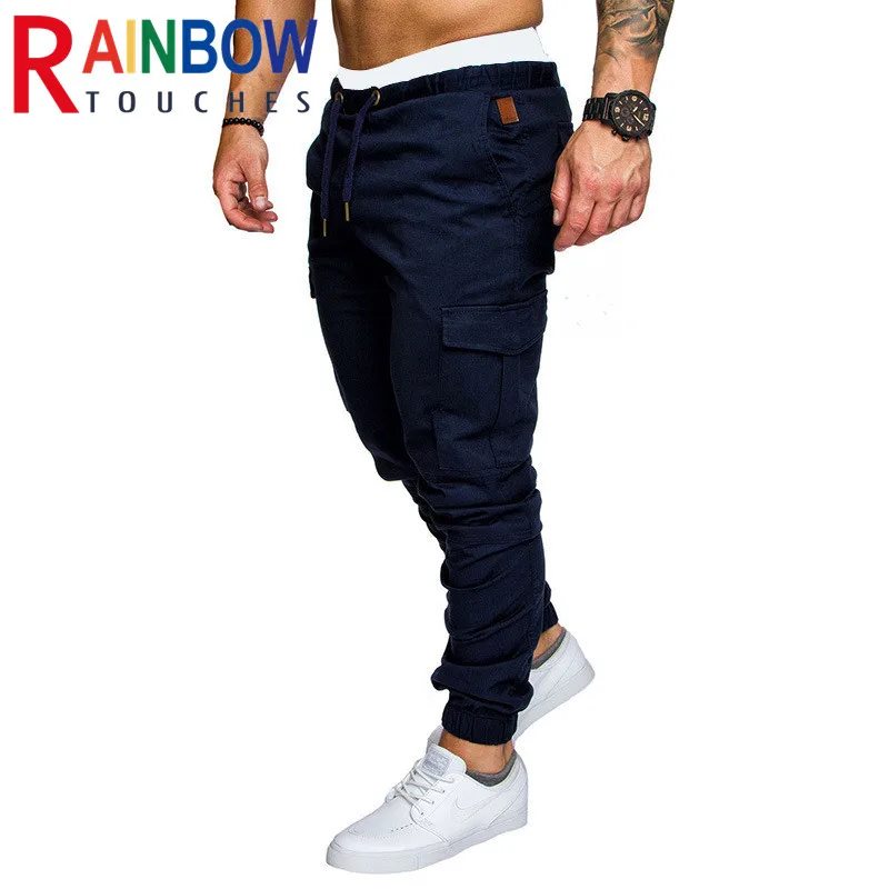 

Брюки-Карандаш Rainbowtouches мужские для спортзала, повседневные облегающие однотонные штаны-карго для фитнеса, несколько карманов, 100% хлопок, пр...