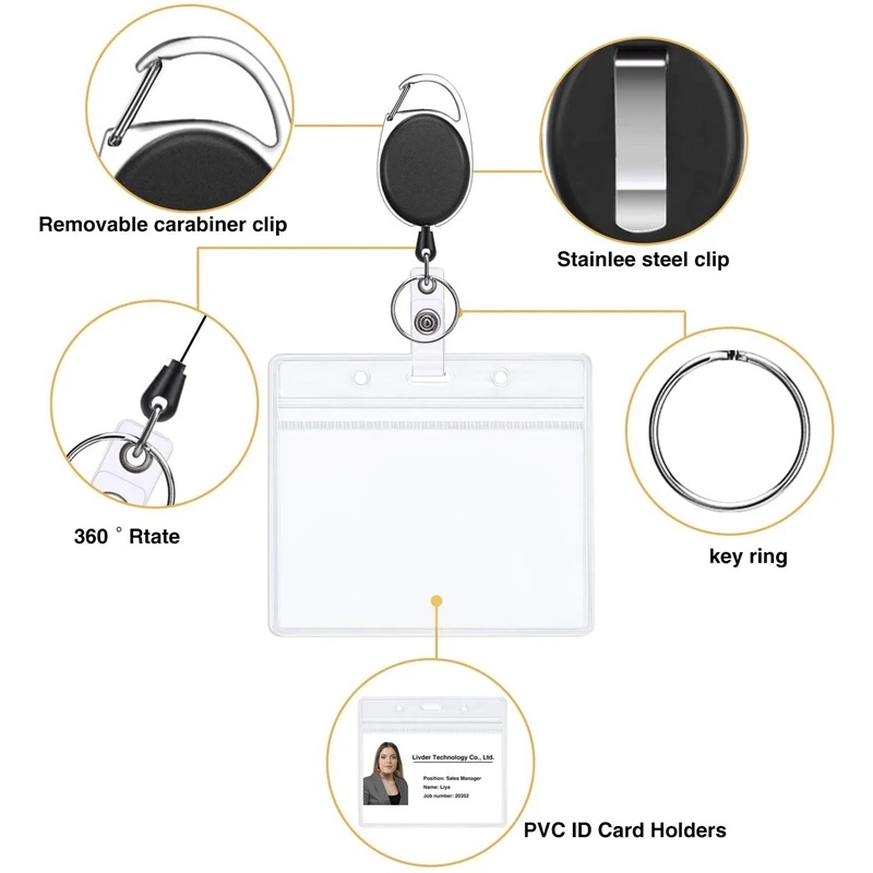 12 комплектов выдвижных держателей для удостоверений личности с карабином и