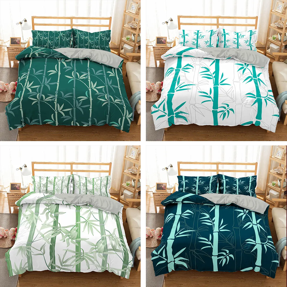 

Комплект постельного белья из бамбука с 3D растениями, пододеяльник, зеленое покрывало, пододеяльник для спальни, односпальная, двуспальная ...
