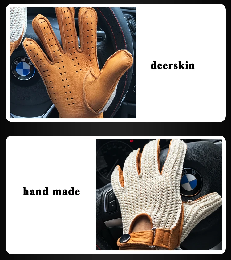 Luxury Deerskin Gloves For Men Locomotive Riding Retro Luvas Male Radiating Mesh Unlined Mittens Hombre Breathable Cuero Gants images - 6