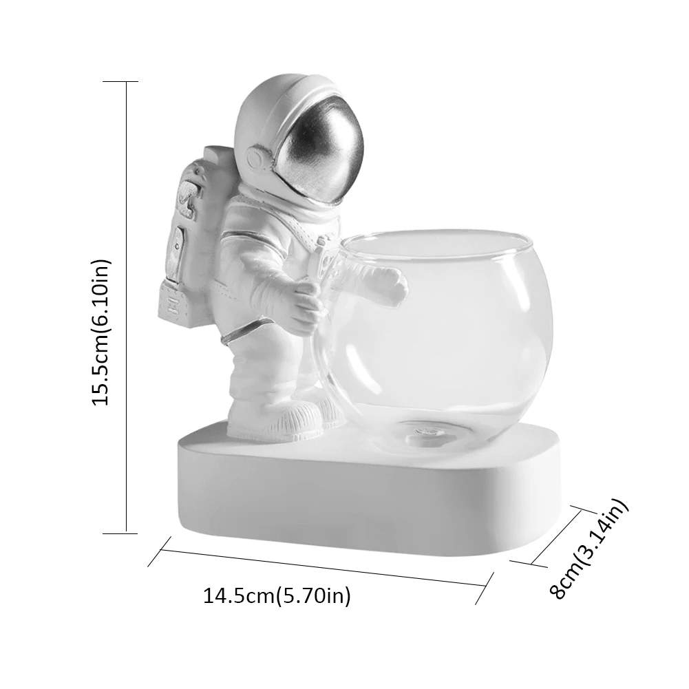 

Creative Glass Vase Resin Astronaut Diver Ornaments Flower Vases Hydroponics Desktop Decor Flowers LED Light Pluggable Battery