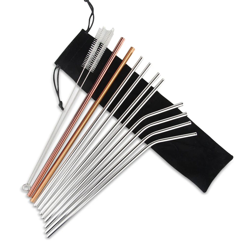 

Reusable Drinking Straws with Cleanning Brush 10 pcs Portable Metal Straws Creative Party Straw Stainless Steel Bar Supplies