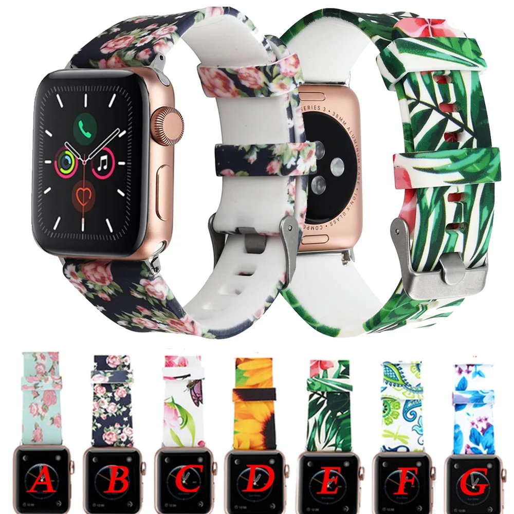 Ремешок силиконовый с рисунком для Apple watch Series 5 4 40 мм 44 iWatch 3 2 1 38 42 мм|Ремешки часов|